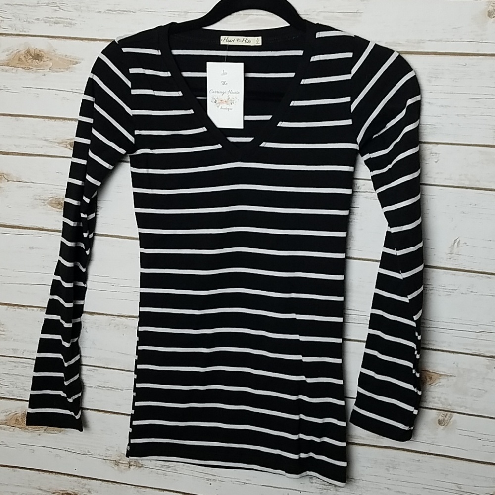 Size Small Left! Black & White Striped Top